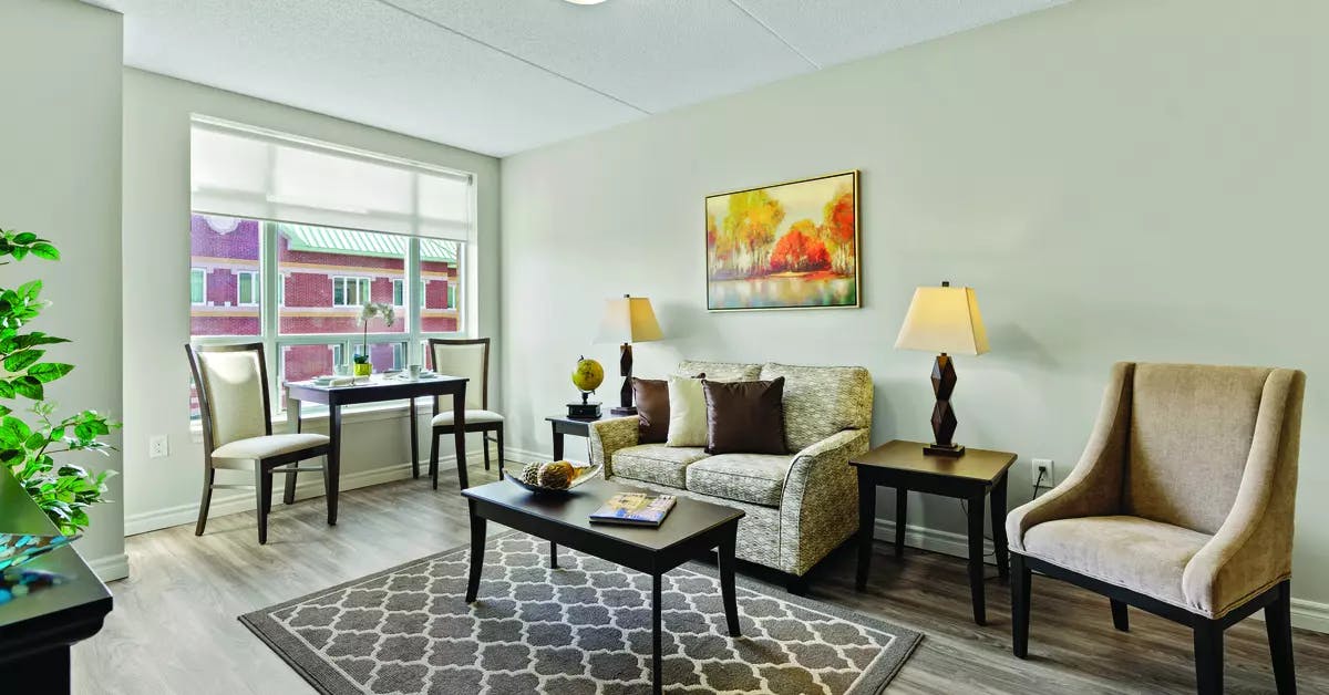 one bedroom suite living room at chartwell wynfield retirement residence