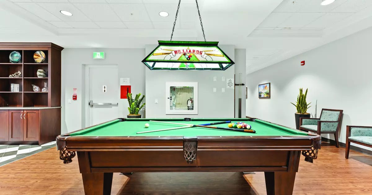 Chartwell Allandale Station Retirement Residence  Billiards table in the games room.