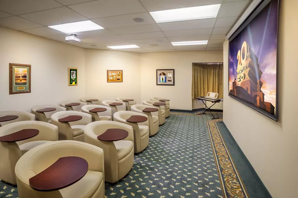 Movie theatre at Chartwell Park Place Retirement Residence. 