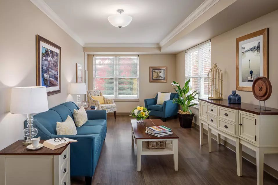 1 bedroom suite living room at chartwell harwood retirement residence