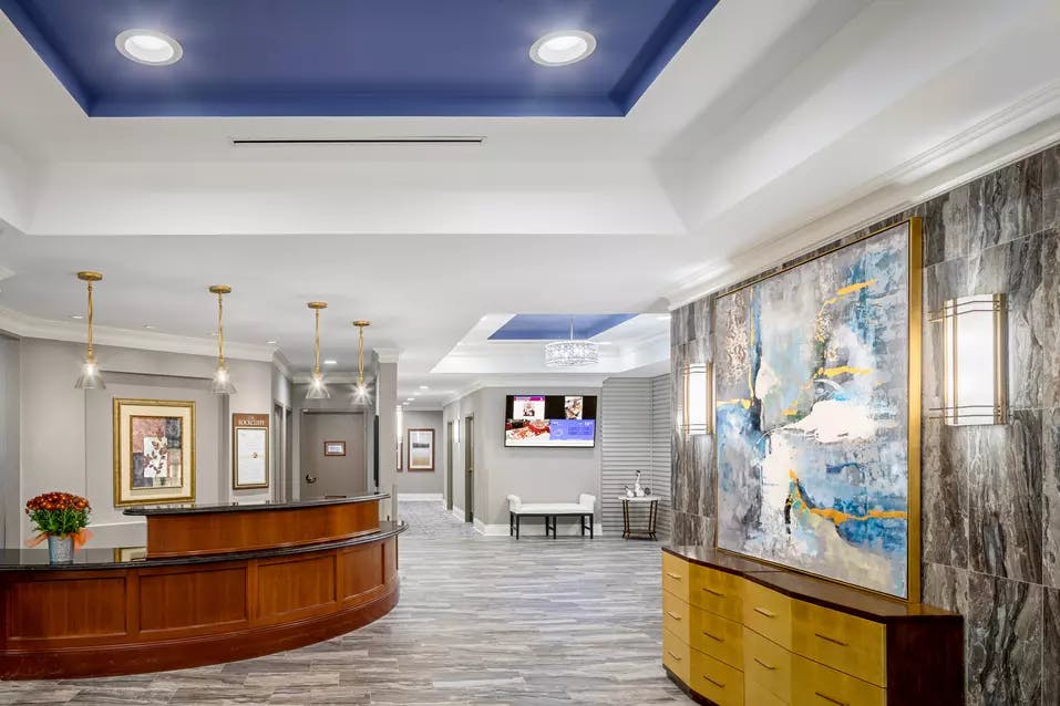 main lobby of chartwell rockcliffe retirement residence
