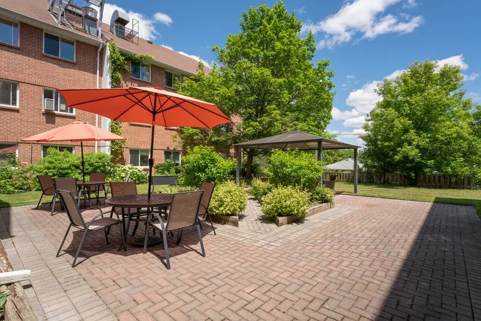 Patio with sunshine at chartwell alexander muir retirement residence