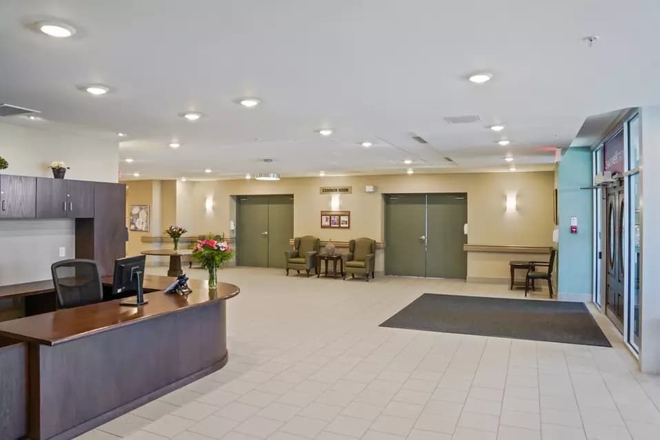 lobby and reception at chartwell heritage valley retirement residence