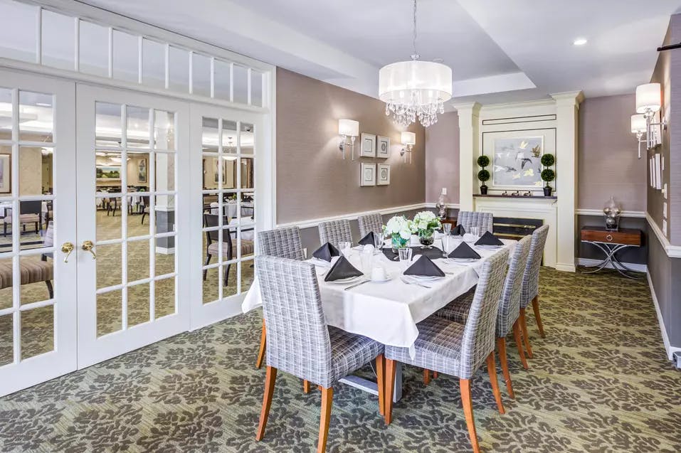Gorgeous private dining room at Chartwell Orchards Retirement Residence