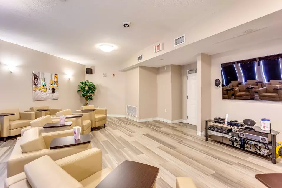 spacious and modern movie theatre at chartwell colonel belcher retirement residence