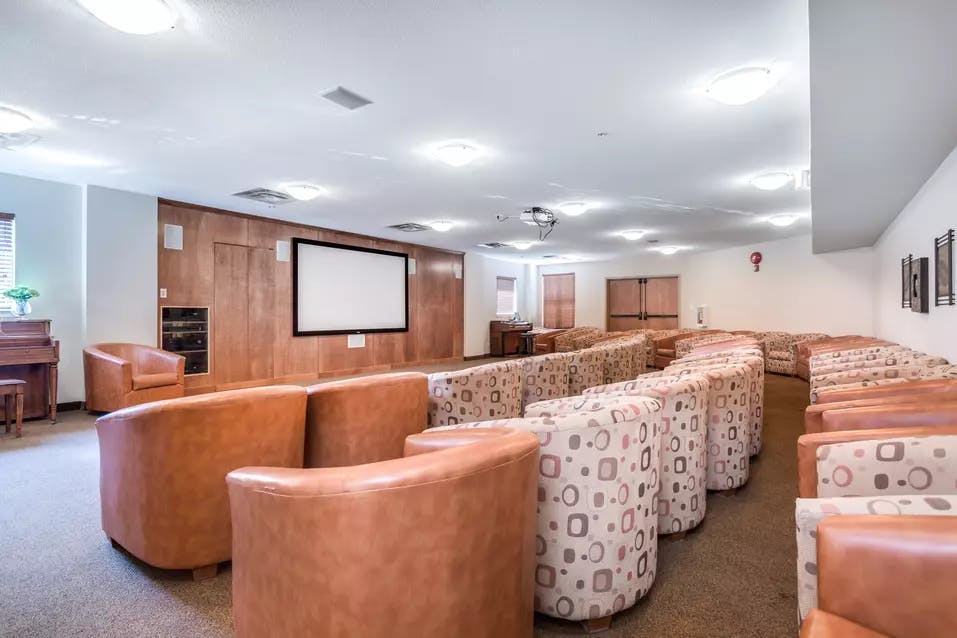modern movie theatre at chartwell cedarbrooke retirement residence