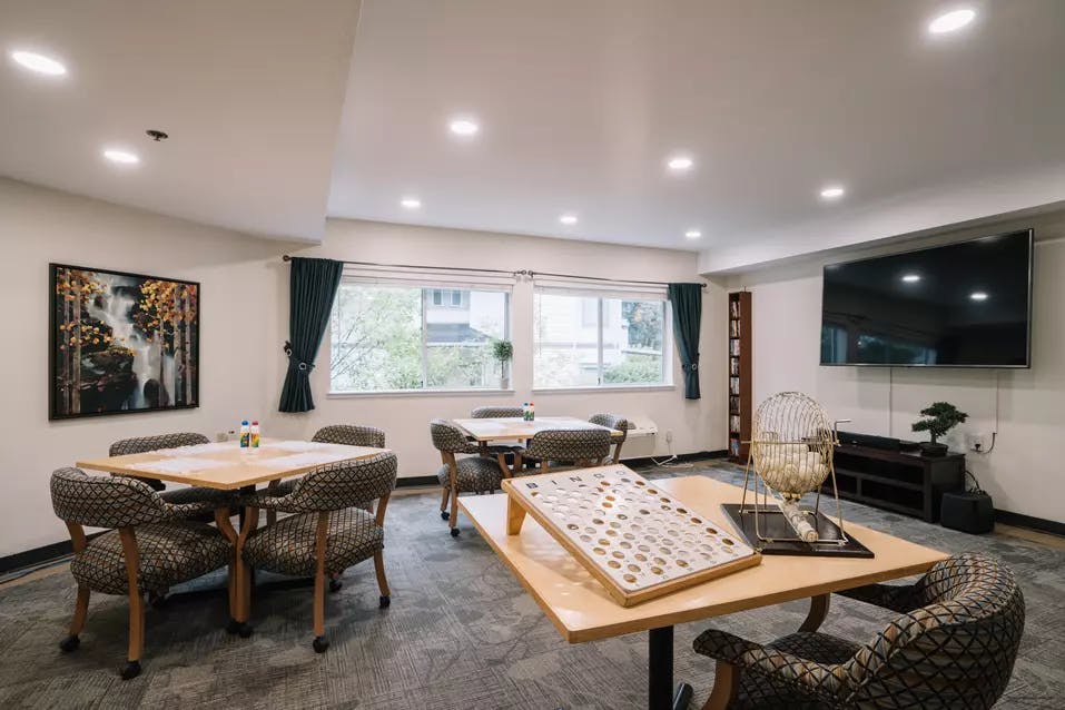 games room at chartwell imperial place retirement residence