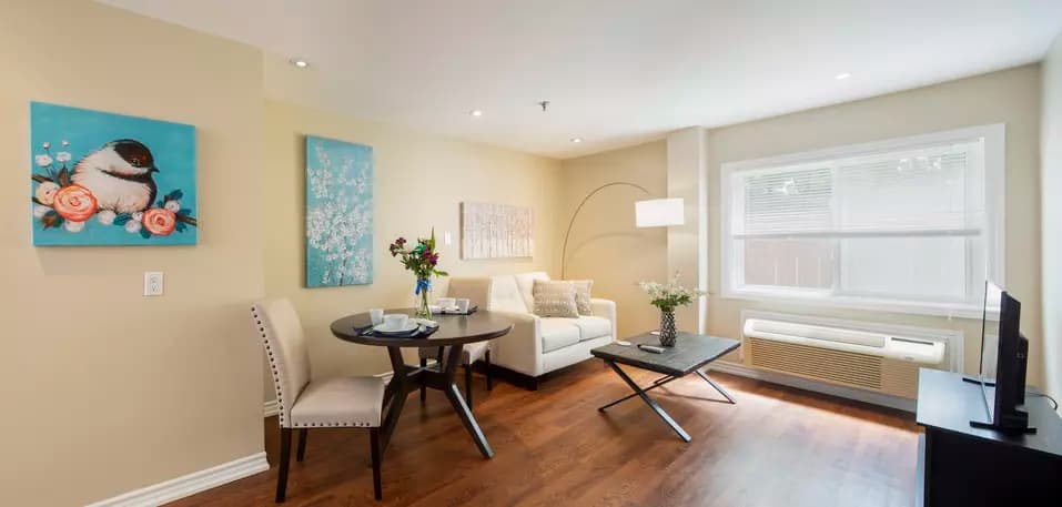 The living room of one spacious suite of Chartwell Lansing Retirement Residence 