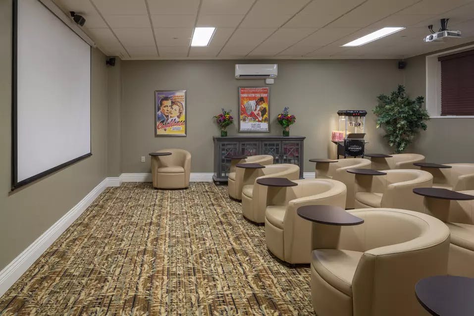 modern movie theatre at chartwell willow care residence