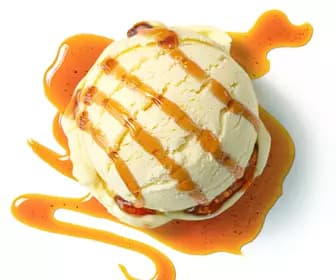 ice cream with caramel sauce on top