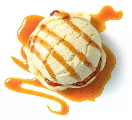 ice cream with caramel sauce on top