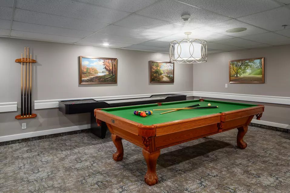 pool table at chartwell kamloops retirement residence