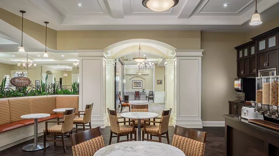 Bistro with seating at Chartwell Oak Ridges Retirement Residence.