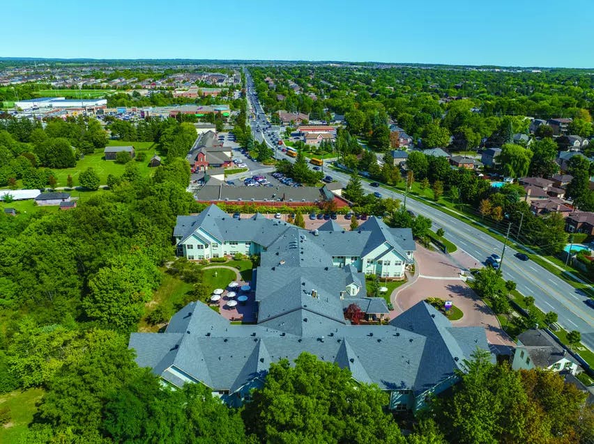 An aerial view of Chartwell Rouge Valley Retirement Residence 