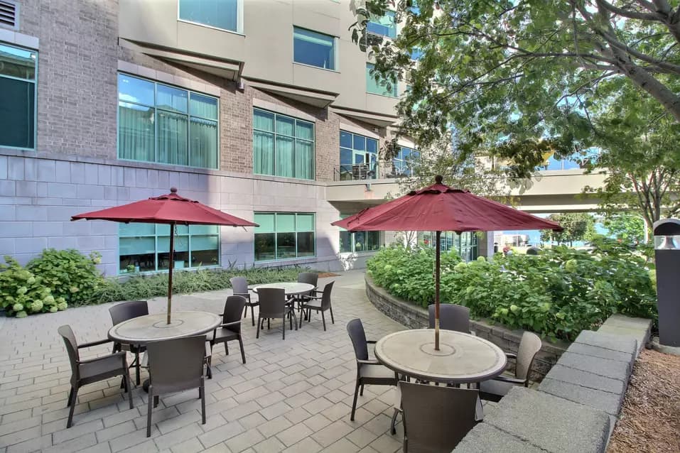 outdoor patio of chartwell wedgewood retirement residence