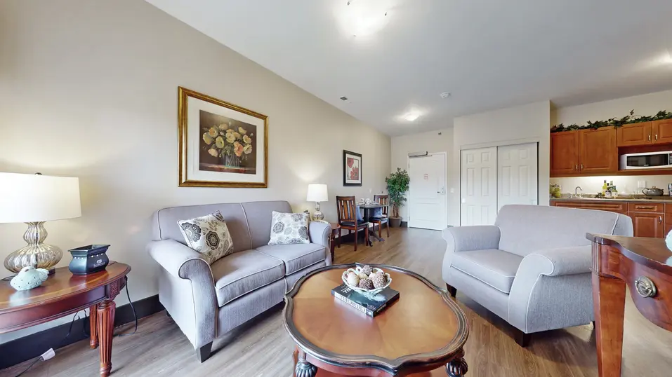 Model suite of living area at Chartwell Welland