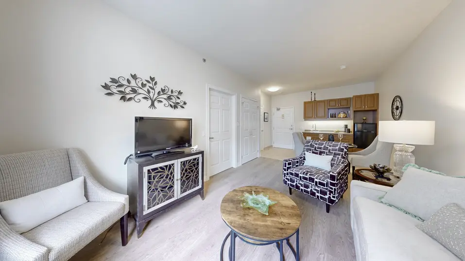 Suite model of living room at Chartwell Dufferin Centre