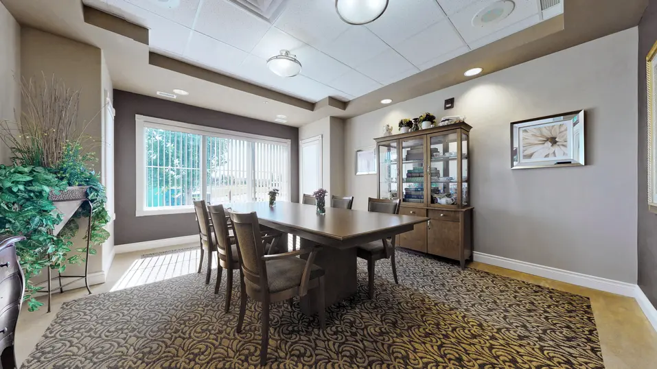 Private dining room with table and chairs