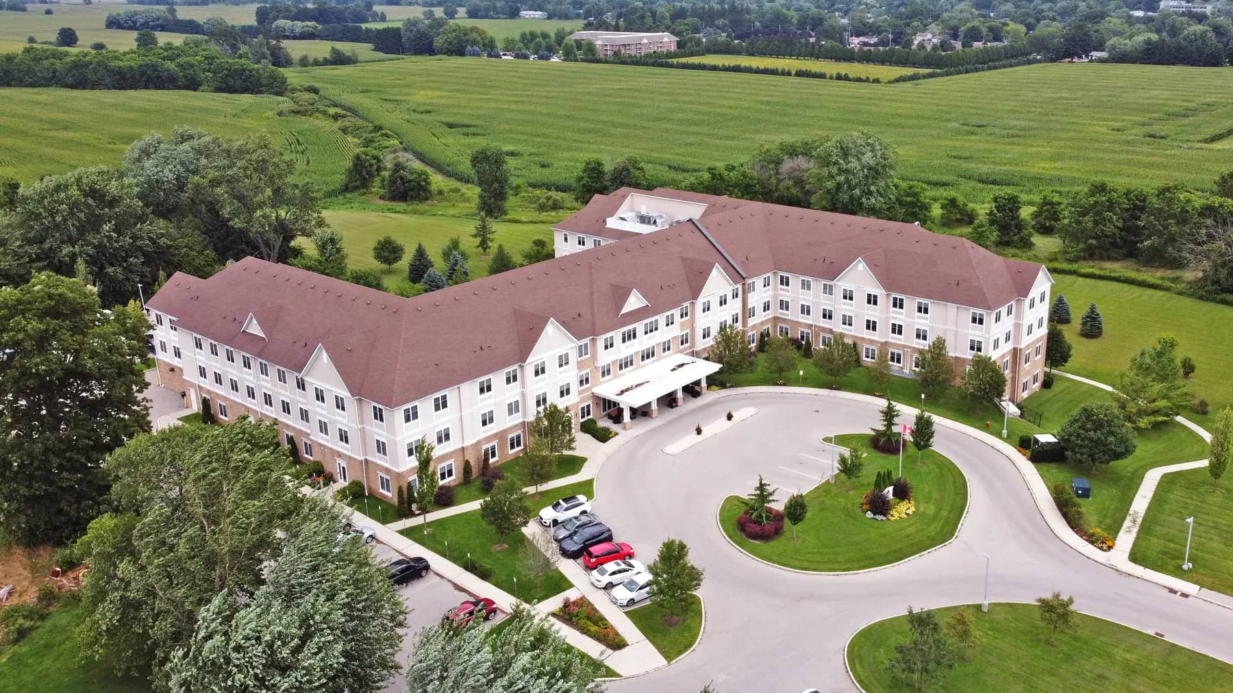 Drone view of exterior and surrounding area of Chartwell Strathroy