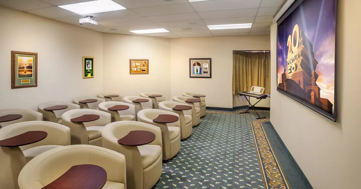 Movie theatre at Chartwell Park Place Retirement Residence. 