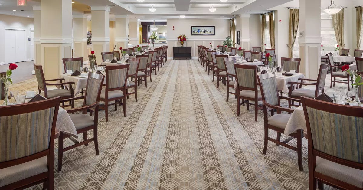 Beautiful open dining room at Chartwell Chatsworth Retirement Residences