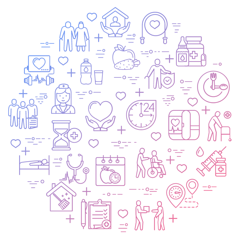 circle made up of an assortment of care service icons