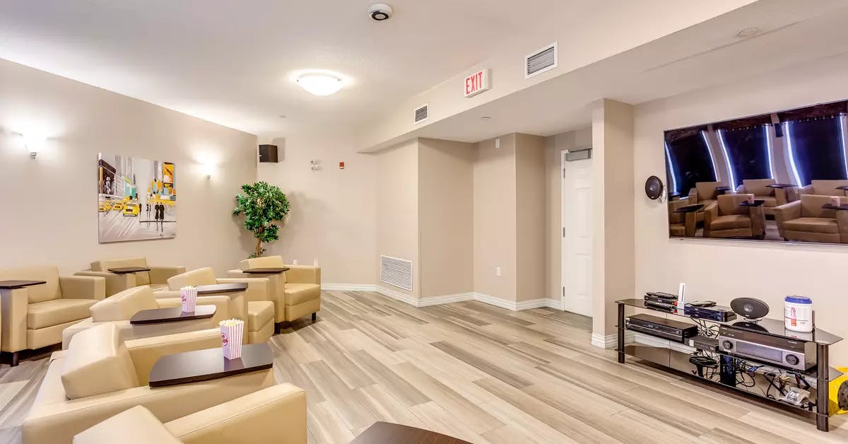 spacious and modern movie theatre at chartwell colonel belcher retirement residence