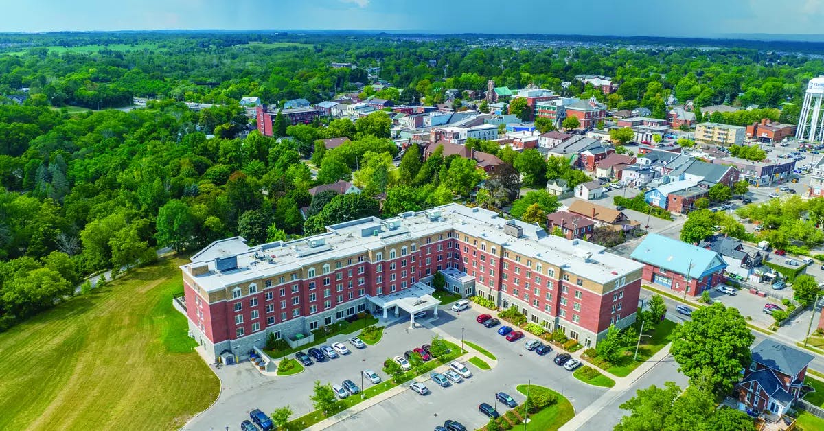 Stunning aerial view of chartwell bowmanville creek retirement residence