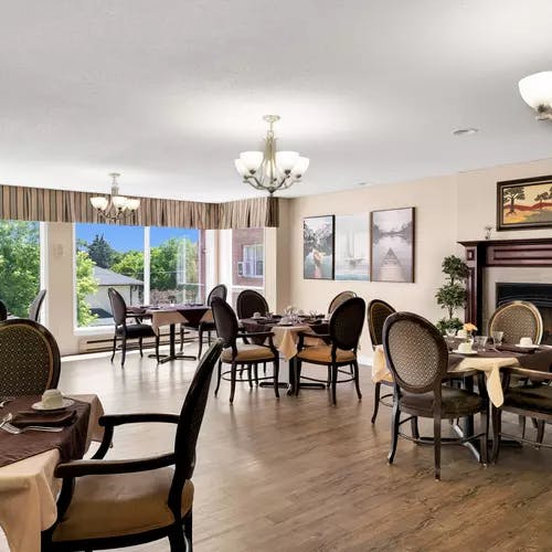 Open concept dining room at chartwell alexander muir retirement residence