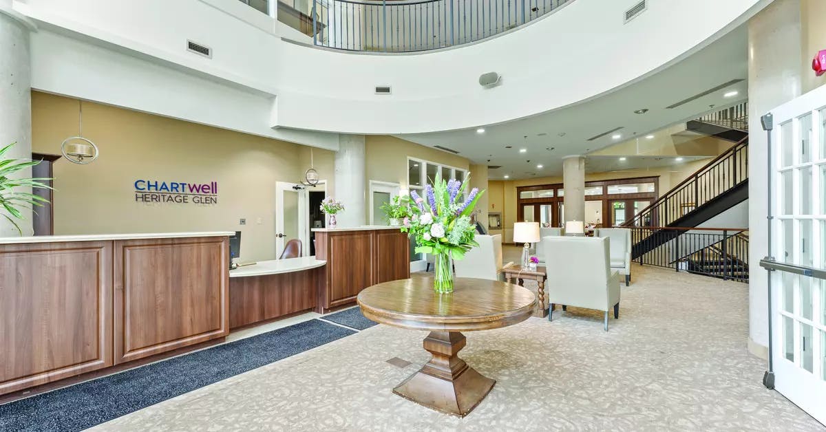 The beautiful entrance of Chartwell Heritage Glen Retirement Residence