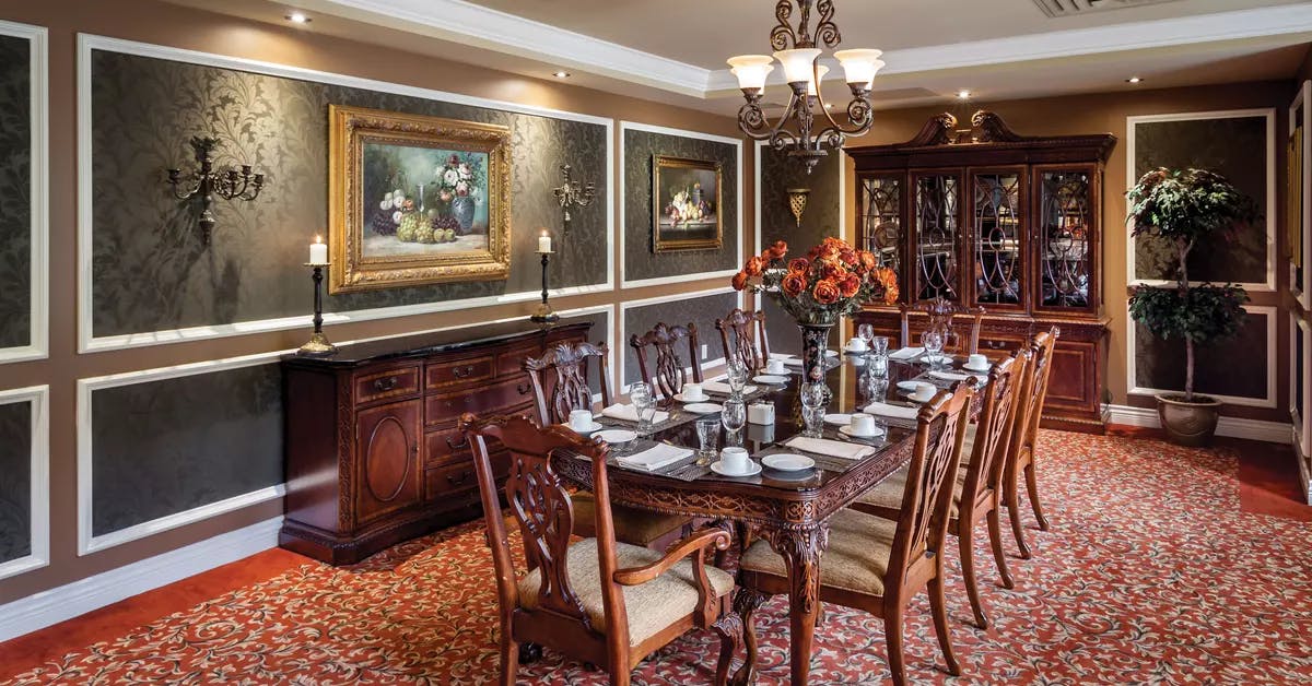 elegant private dining room at chartwell renaissance retirement residence