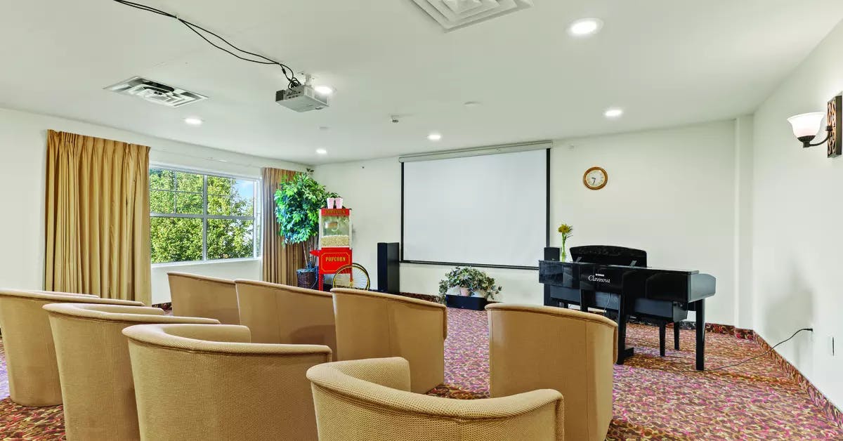 movie theatre at chartwell collegiate heights retirement residence